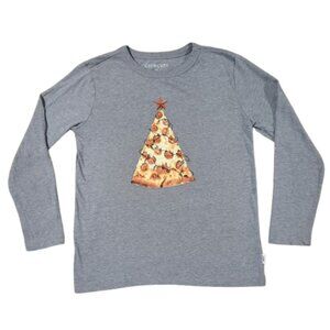 J.Crew Crewcuts Boys Christmas Pizza Tree Long Sleeve Shirt Gray Size S (6-7)